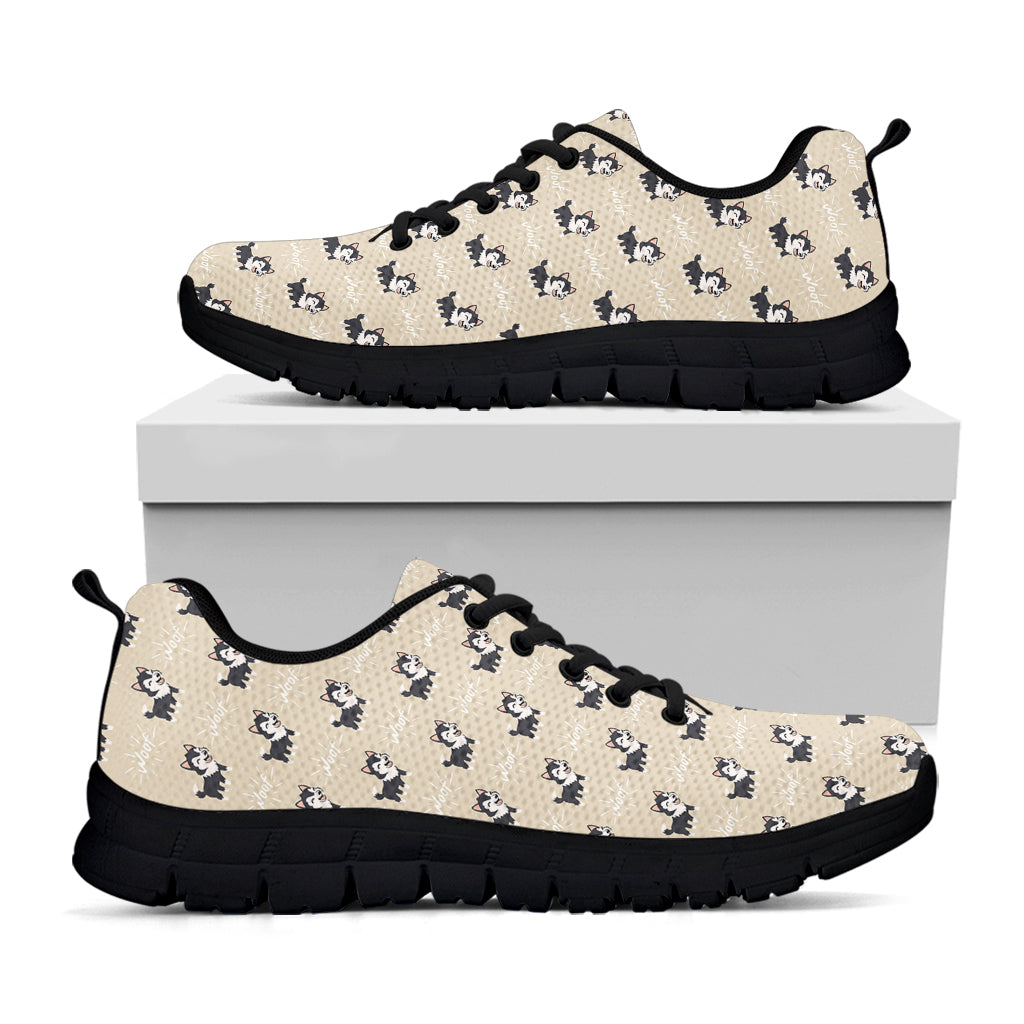 Cute Siberian Husky Pattern Print Black Sneakers