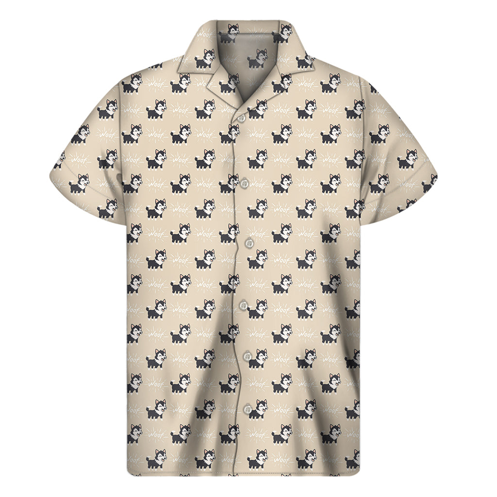 Cute Siberian Husky Pattern Print Men's Short Sleeve Shirt