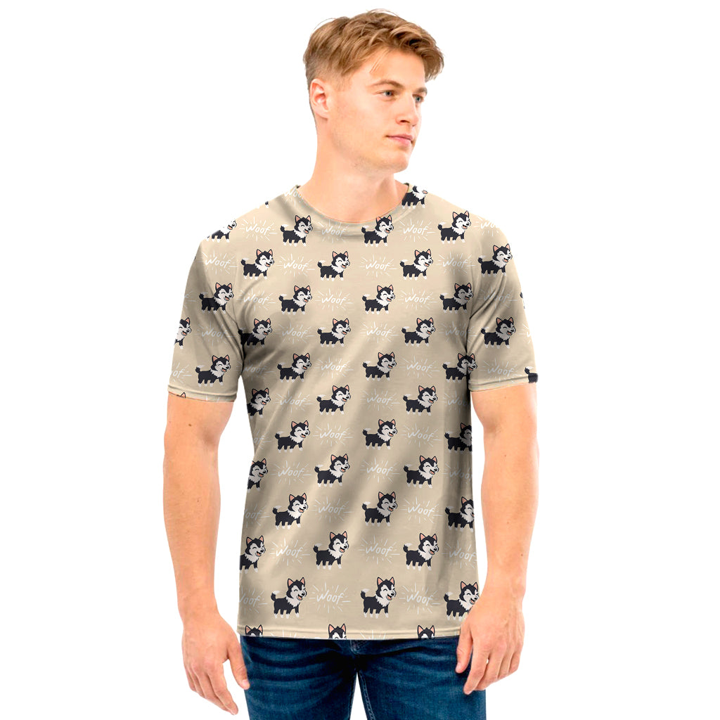 Cute Siberian Husky Pattern Print Men's T-Shirt