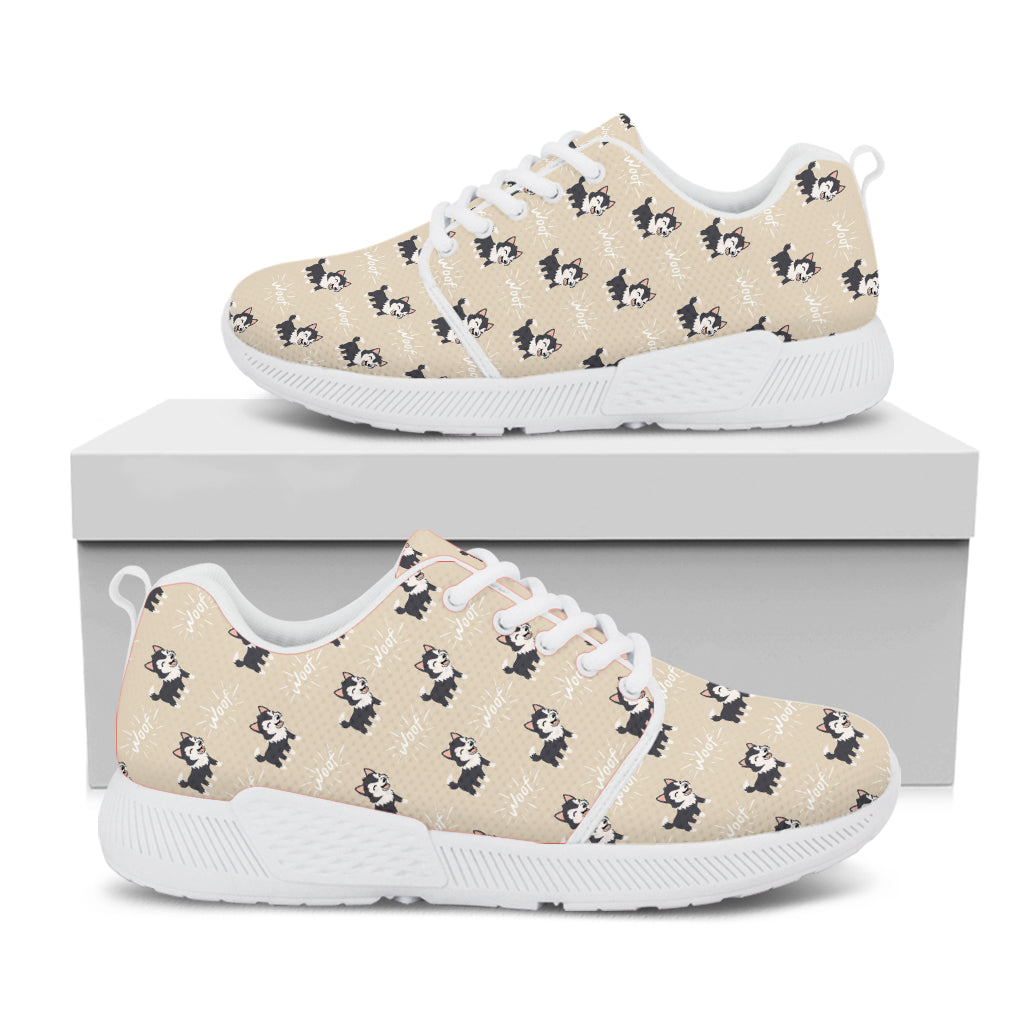 Cute Siberian Husky Pattern Print White Athletic Shoes