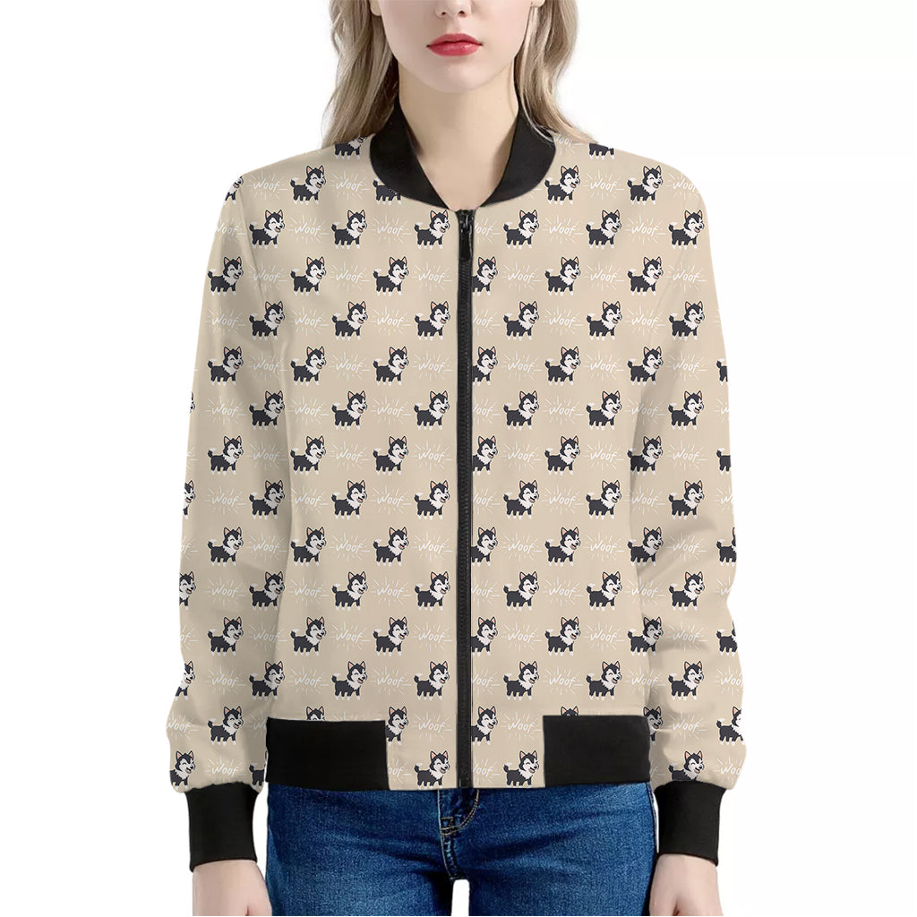 Cute Siberian Husky Pattern Print Women's Bomber Jacket