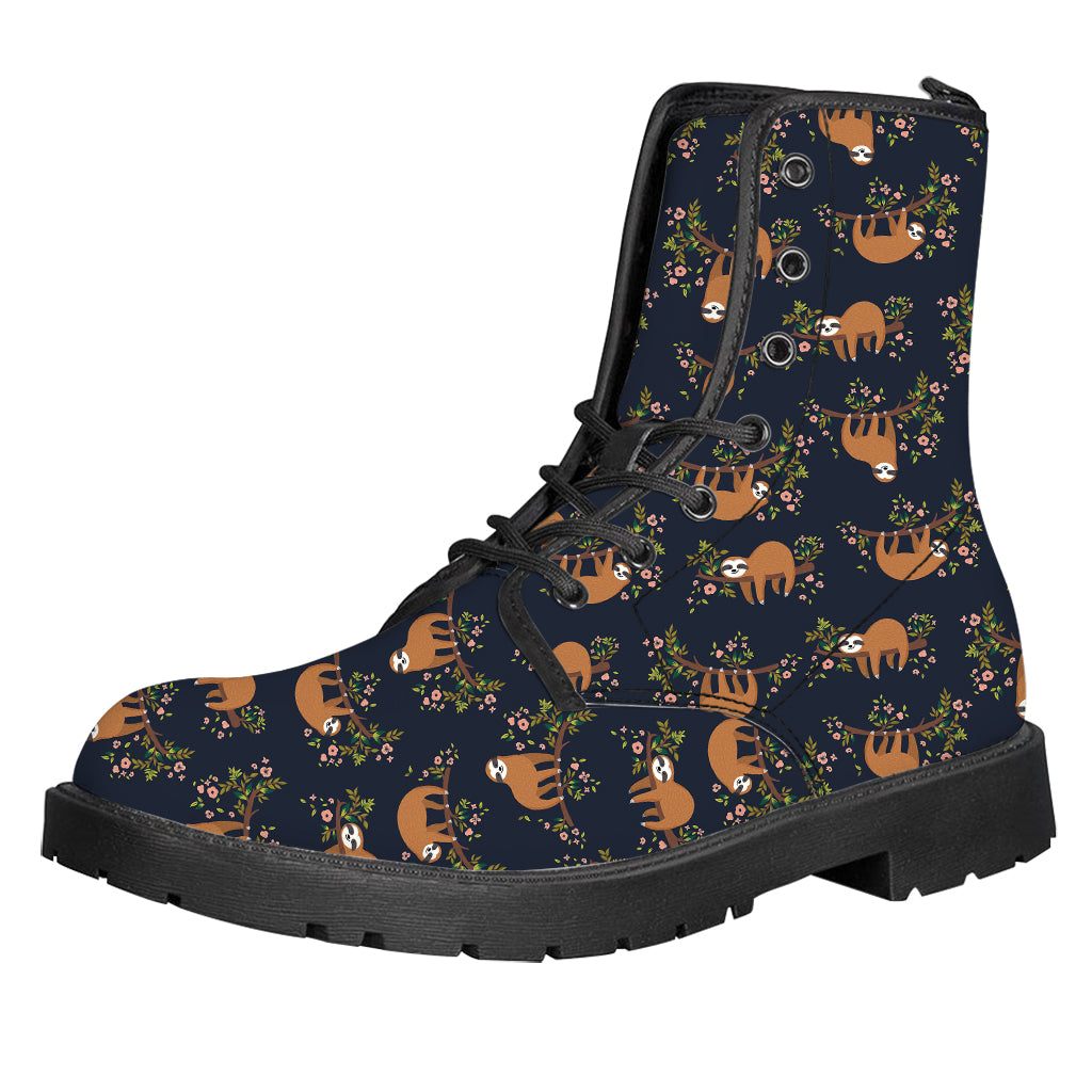 Cute Sloth Pattern Print Leather Boots