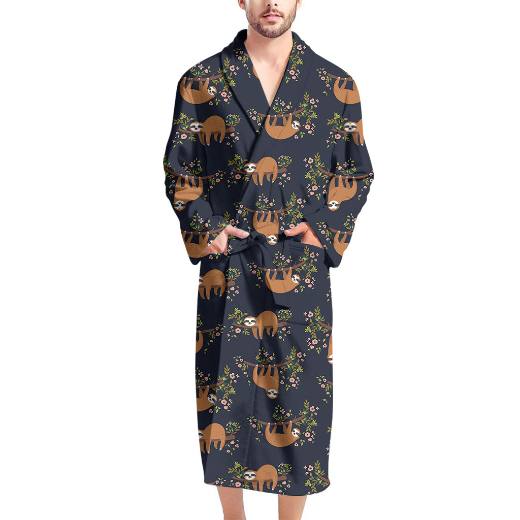 Cute Sloth Pattern Print Men's Bathrobe