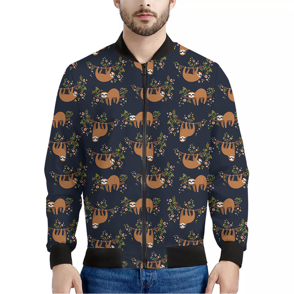 Cute Sloth Pattern Print Men's Bomber Jacket