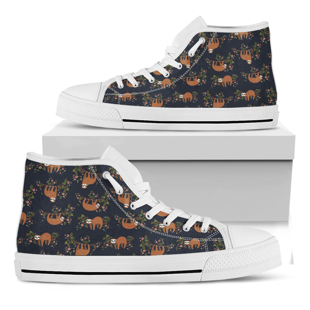 Cute Sloth Pattern Print White High Top Shoes