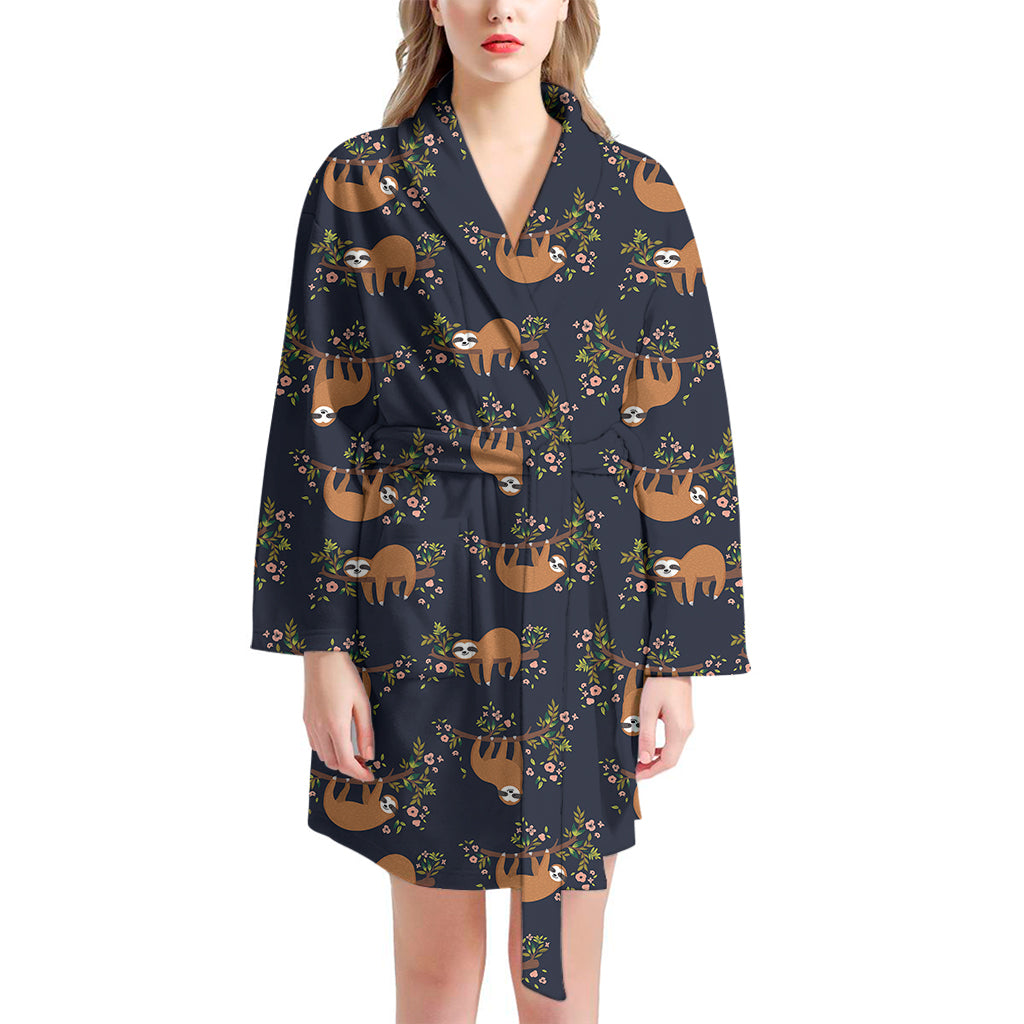 Cute Sloth Pattern Print Women's Bathrobe