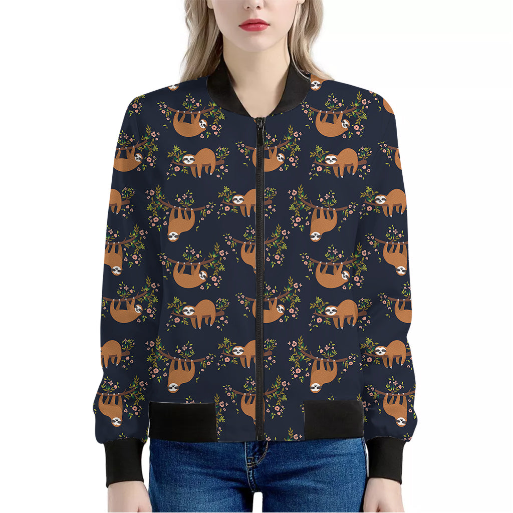 Cute Sloth Pattern Print Women's Bomber Jacket