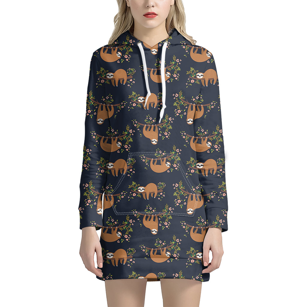 Cute Sloth Pattern Print Women's Pullover Hoodie Dress