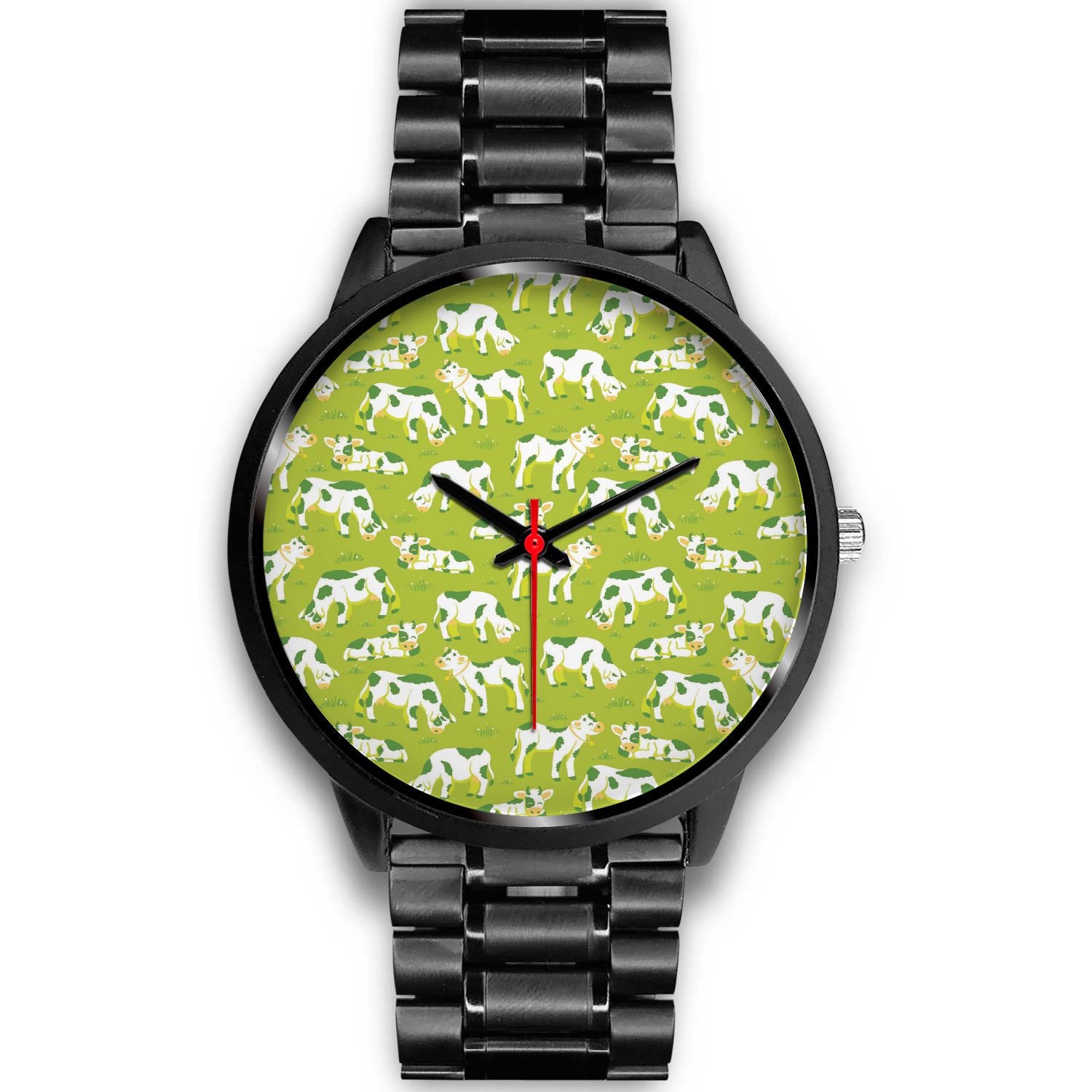 Cute Smiley Cow Pattern Print Black Watch