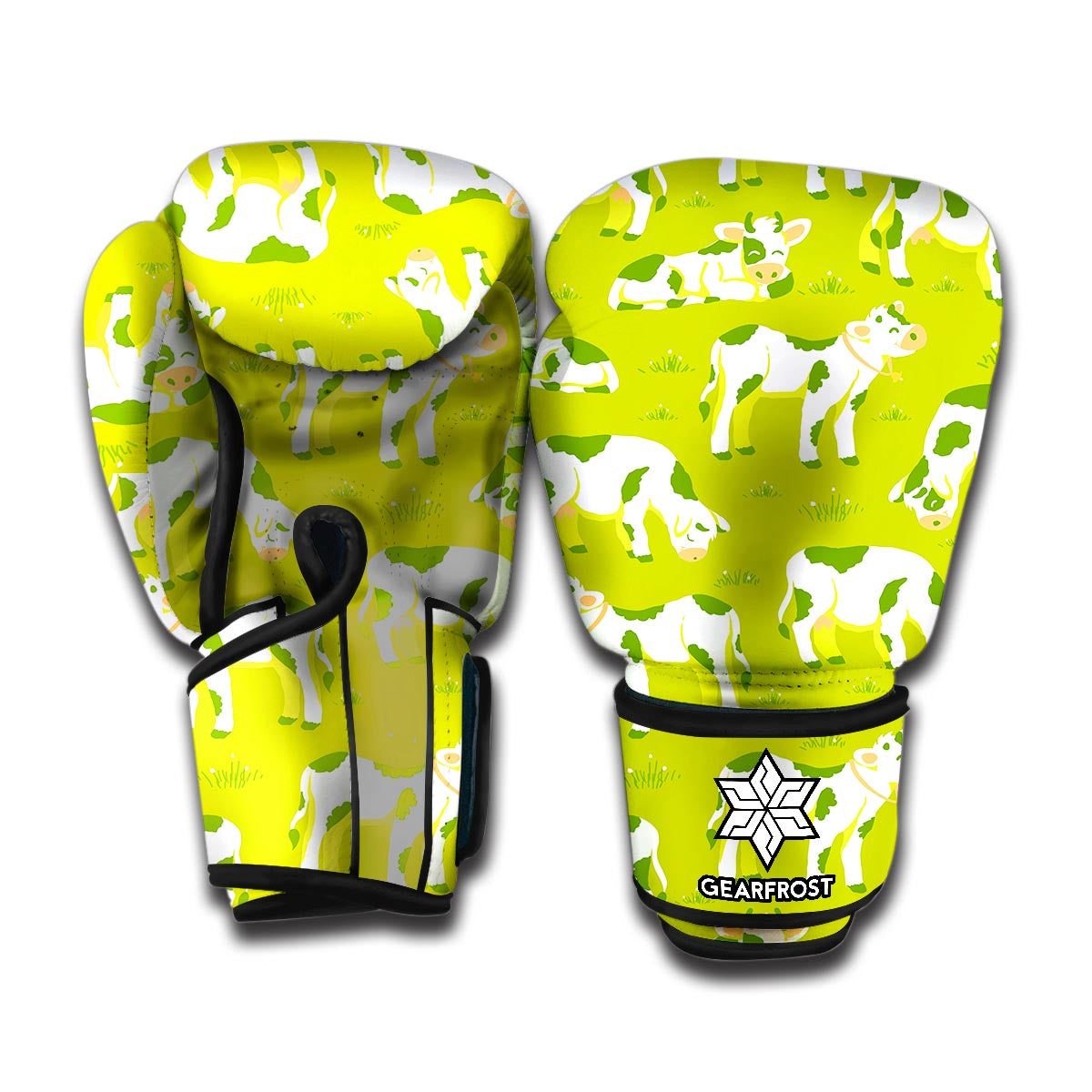 Cute Smiley Cow Pattern Print Boxing Gloves