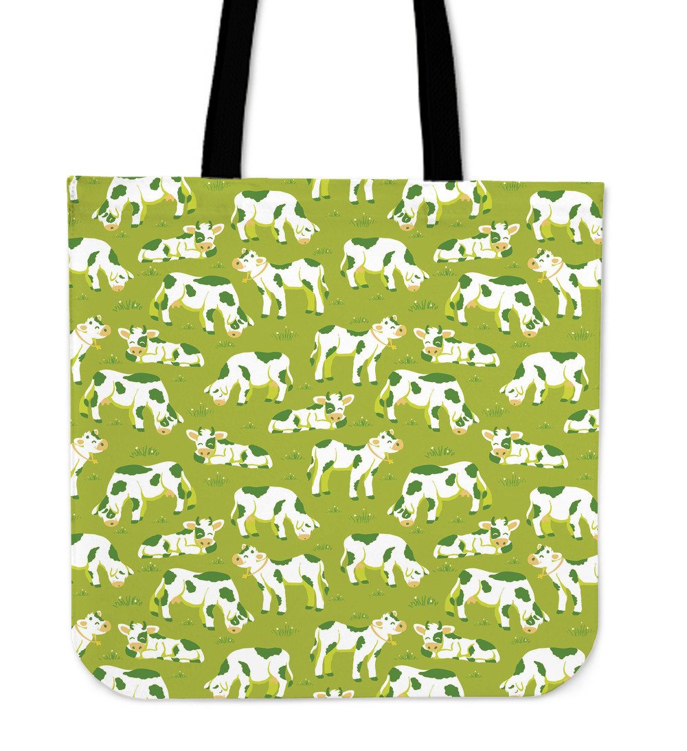 Cute Smiley Cow Pattern Print Canvas Tote Bag