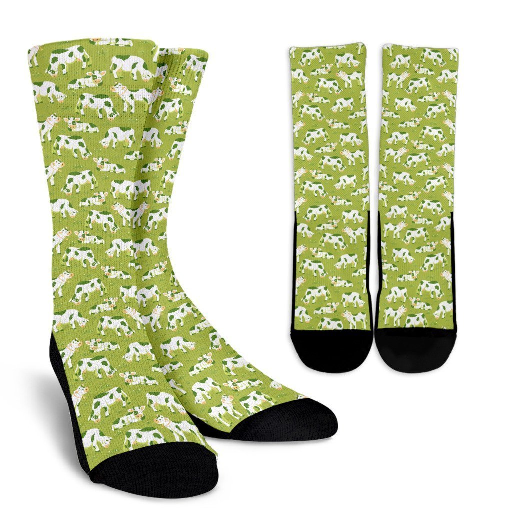 Cute Smiley Cow Pattern Print Crew Socks