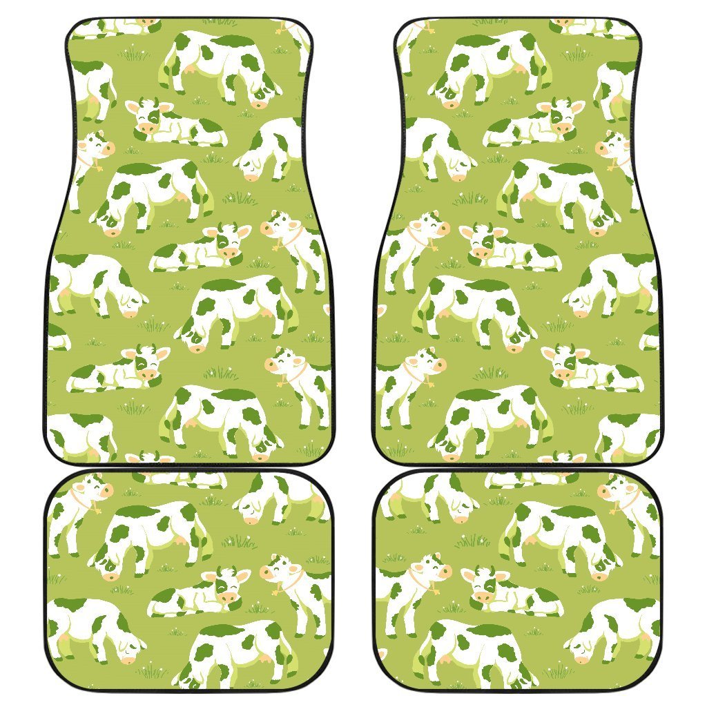 Cute Smiley Cow Pattern Print Front and Back Car Floor Mats