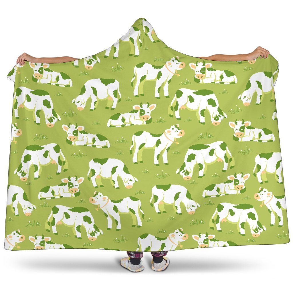 Cute Smiley Cow Pattern Print Hooded Blanket