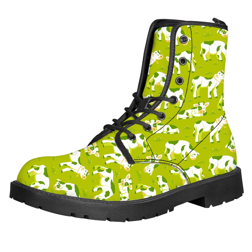 Cute Smiley Cow Pattern Print Leather Boots