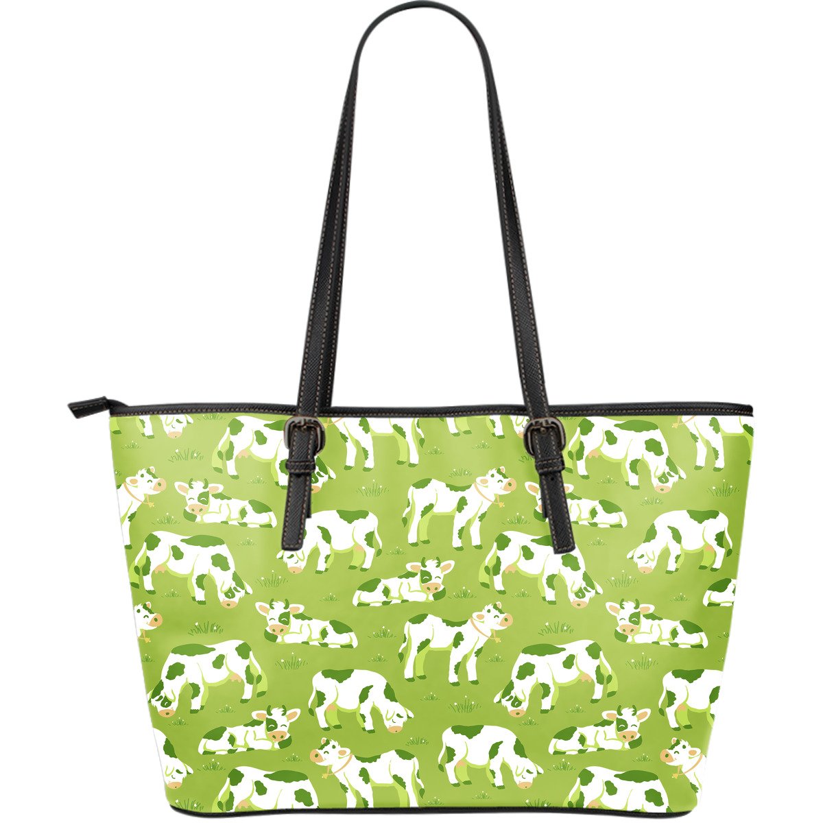 Cute Smiley Cow Pattern Print Leather Tote Bag