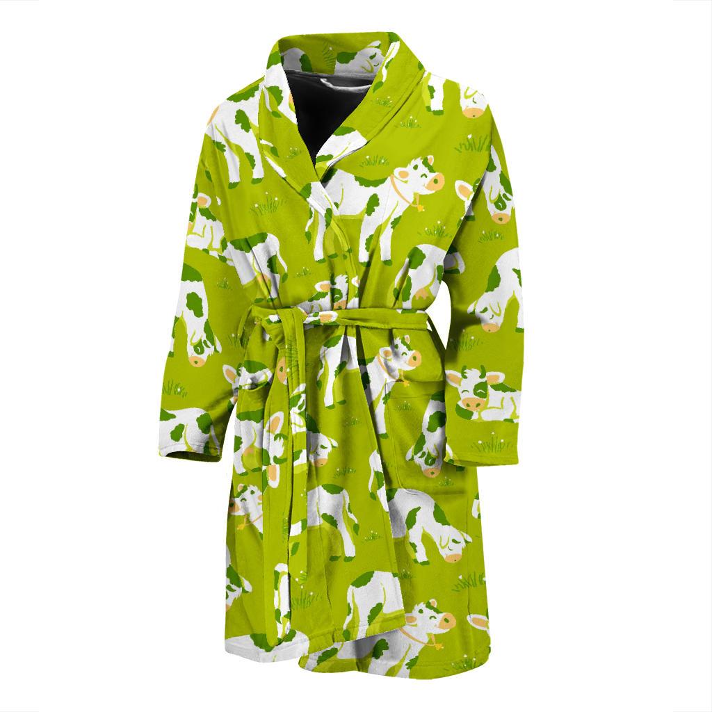 Cute Smiley Cow Pattern Print Men's Bathrobe