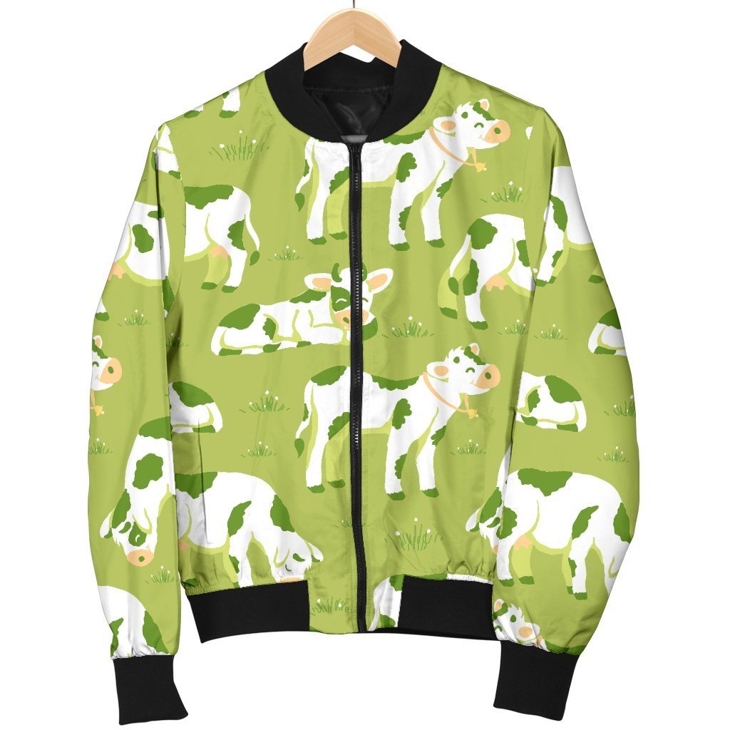 Cute Smiley Cow Pattern Print Men's Bomber Jacket