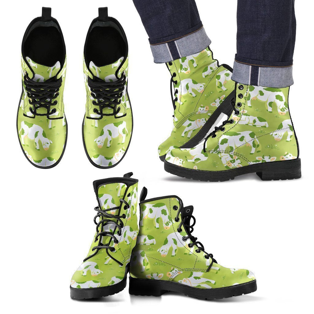 Cute Smiley Cow Pattern Print Men's Boots