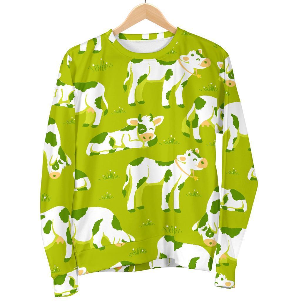 Cute Smiley Cow Pattern Print Men's Crewneck Sweatshirt