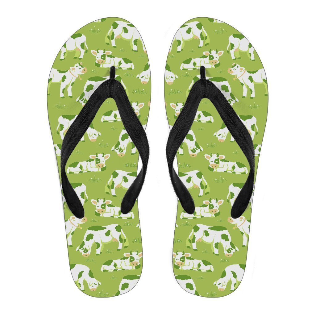 Cute Smiley Cow Pattern Print Men's Flip Flops