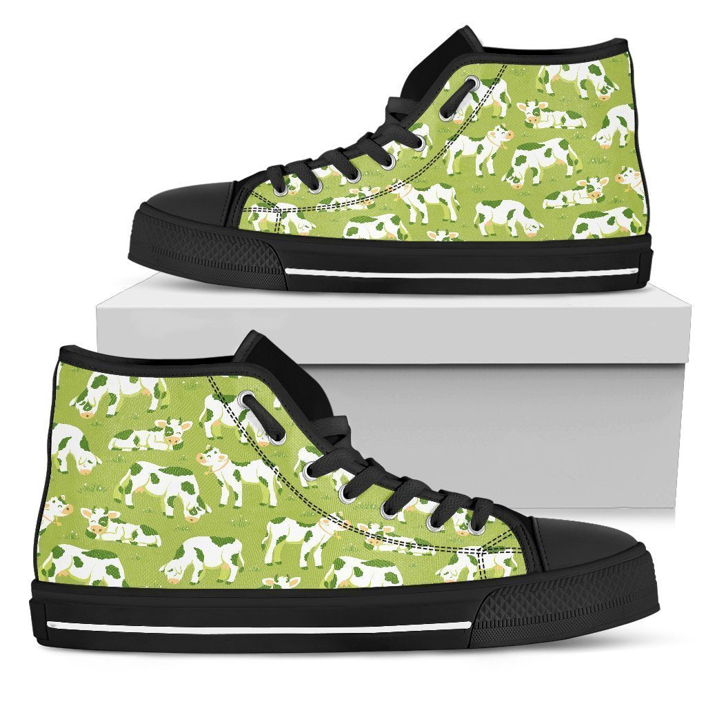 Cute Smiley Cow Pattern Print Men's High Top Shoes