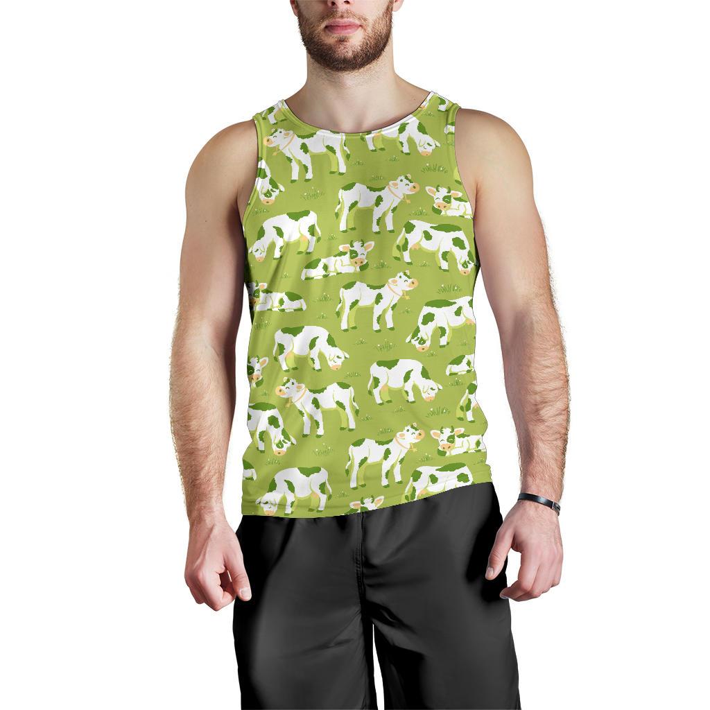 Cute Smiley Cow Pattern Print Men's Tank Top