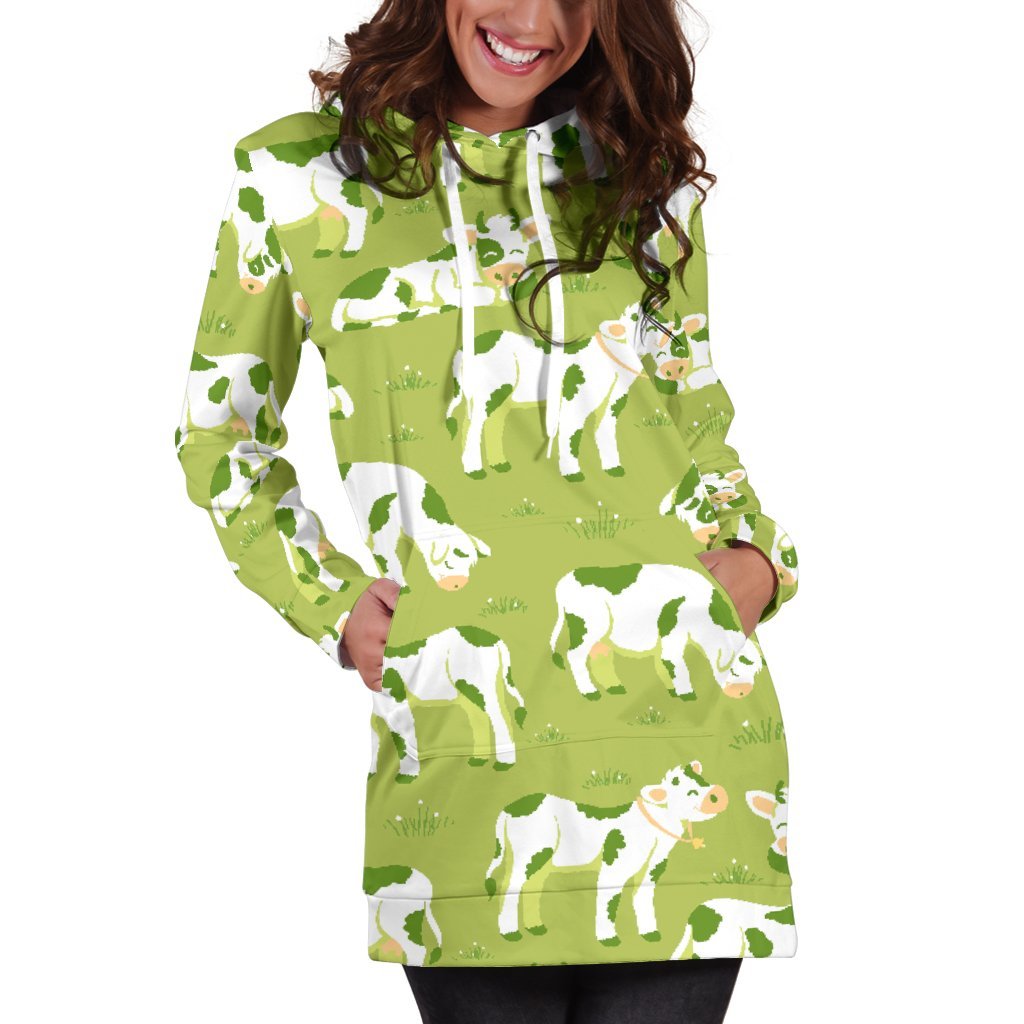 Cute Smiley Cow Pattern Print Women's Pullover Hoodie Dress