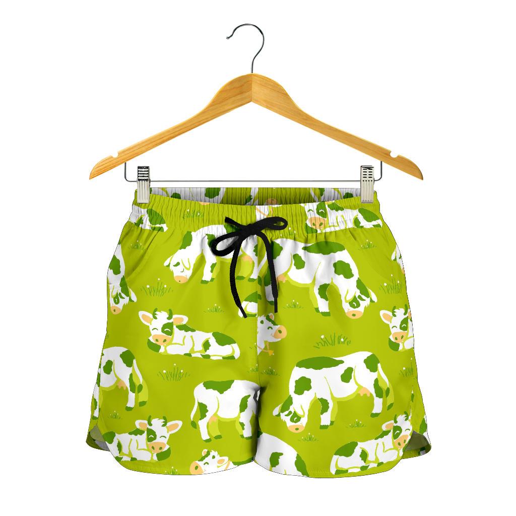 Cute Smiley Cow Pattern Print Women's Shorts