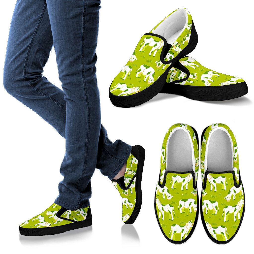 Cute Smiley Cow Pattern Print Women's Slip On Shoes