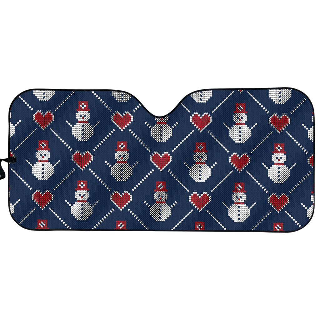 Cute Snowman Knitted Pattern Print Car Sun Shade