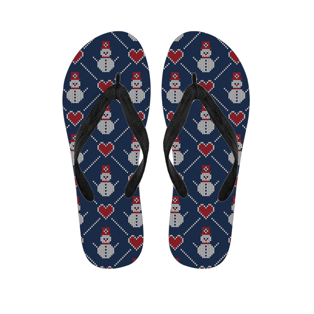 Cute Snowman Knitted Pattern Print Flip Flops