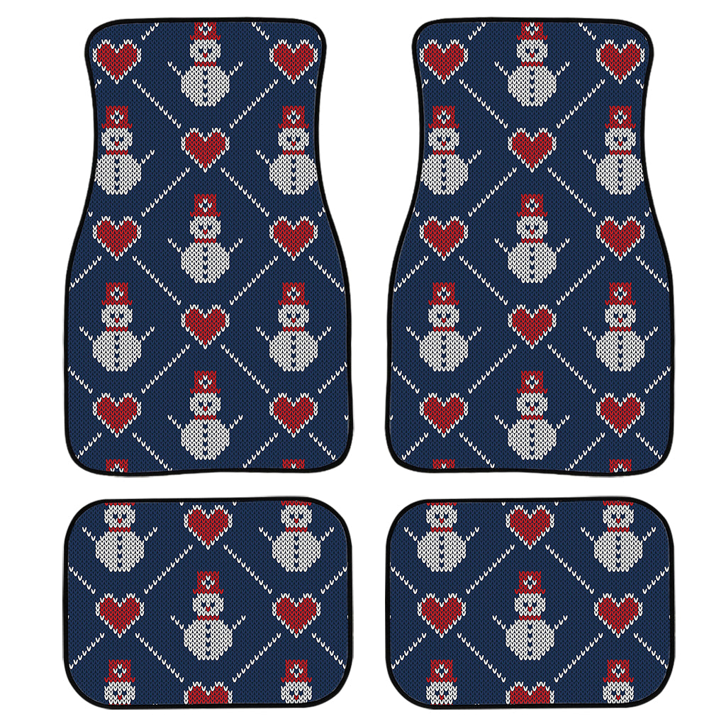 Cute Snowman Knitted Pattern Print Front and Back Car Floor Mats