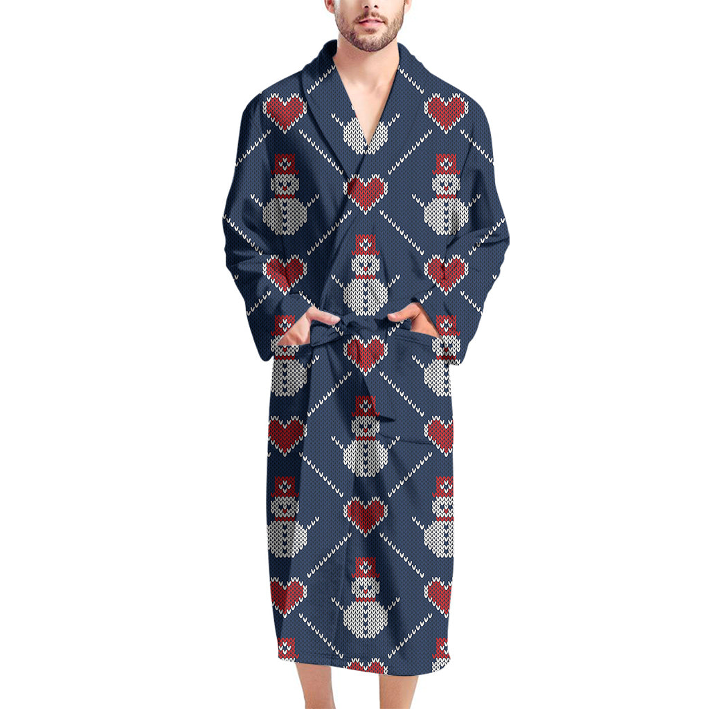 Cute Snowman Knitted Pattern Print Men's Bathrobe