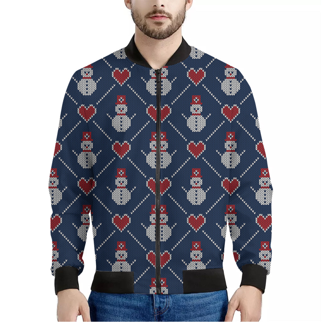 Cute Snowman Knitted Pattern Print Men's Bomber Jacket