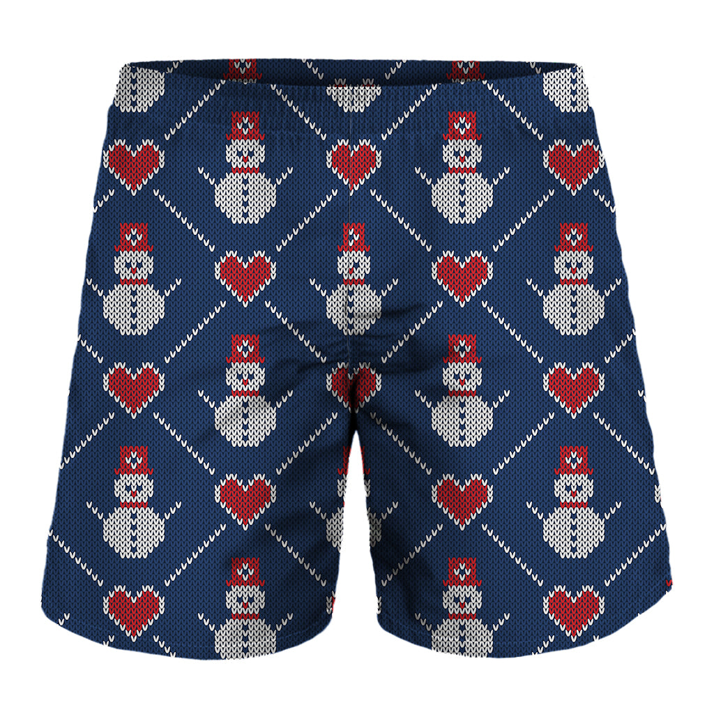 Cute Snowman Knitted Pattern Print Men's Shorts