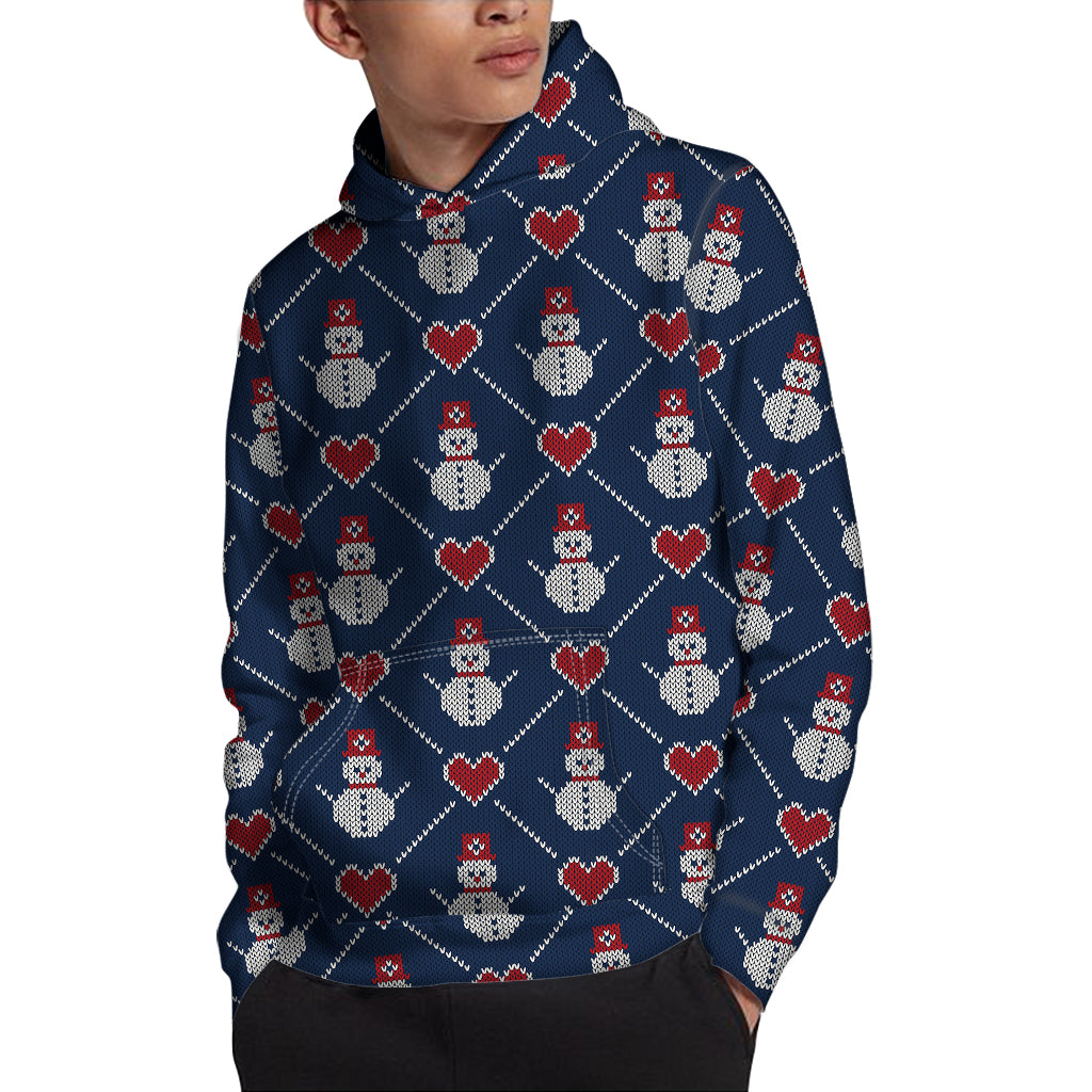 Cute Snowman Knitted Pattern Print Pullover Hoodie
