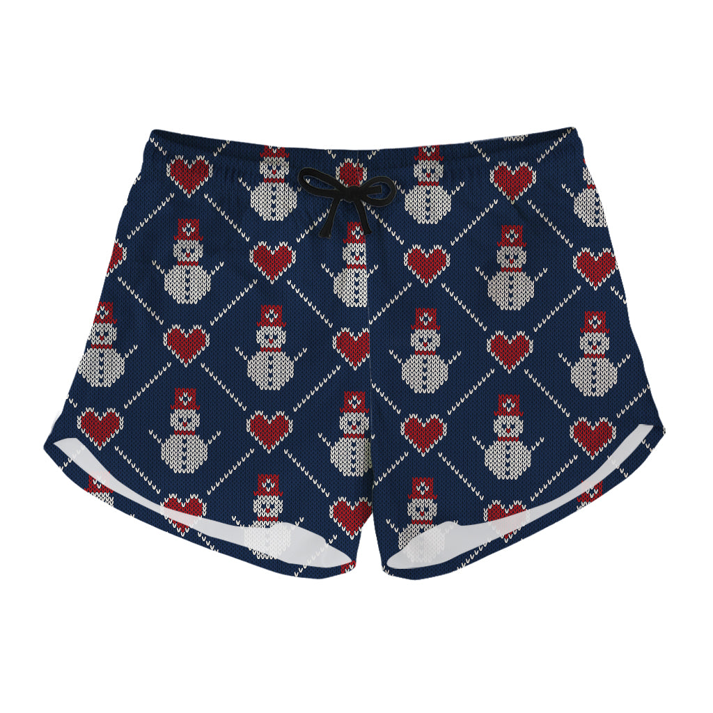 Cute Snowman Knitted Pattern Print Women's Shorts