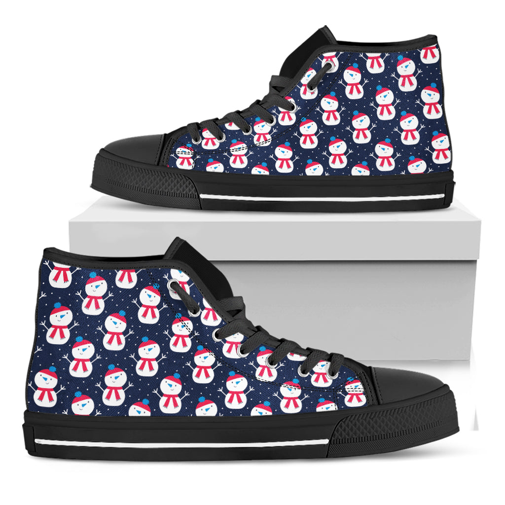 Cute Snowman Pattern Print Black High Top Shoes