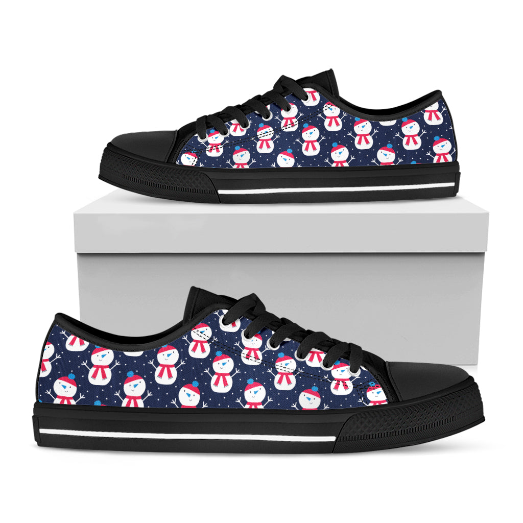 Cute Snowman Pattern Print Black Low Top Shoes