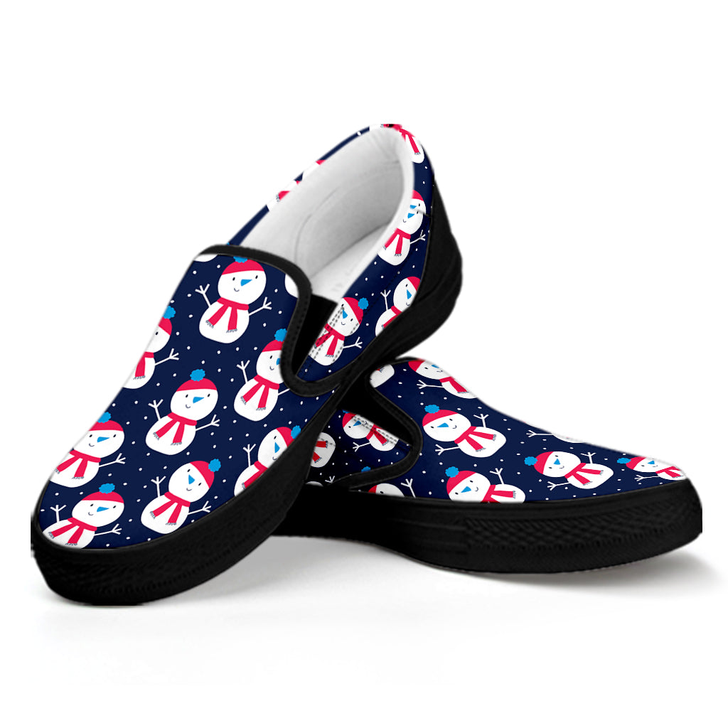 Cute Snowman Pattern Print Black Slip On Shoes