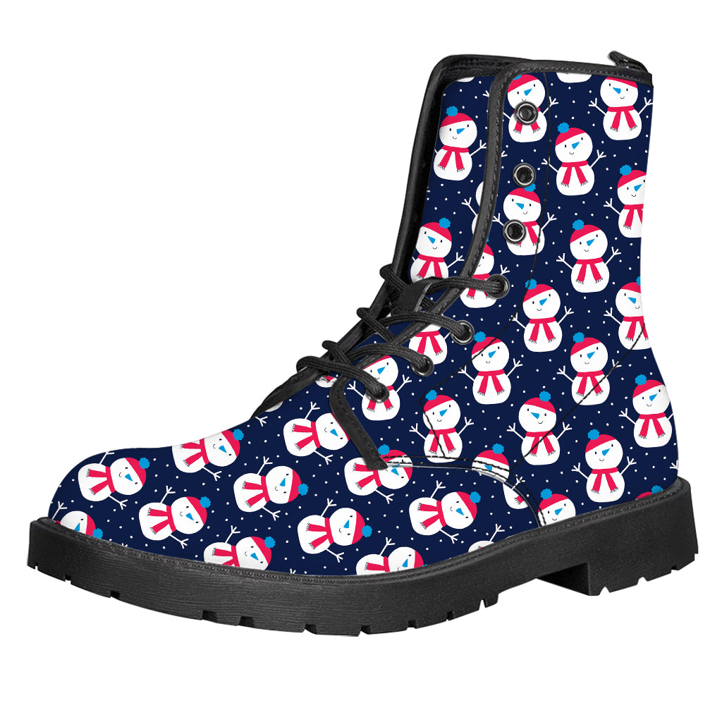 Cute Snowman Pattern Print Leather Boots