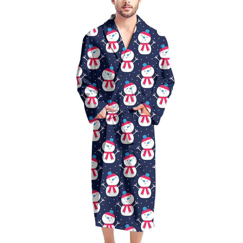 Cute Snowman Pattern Print Men's Bathrobe