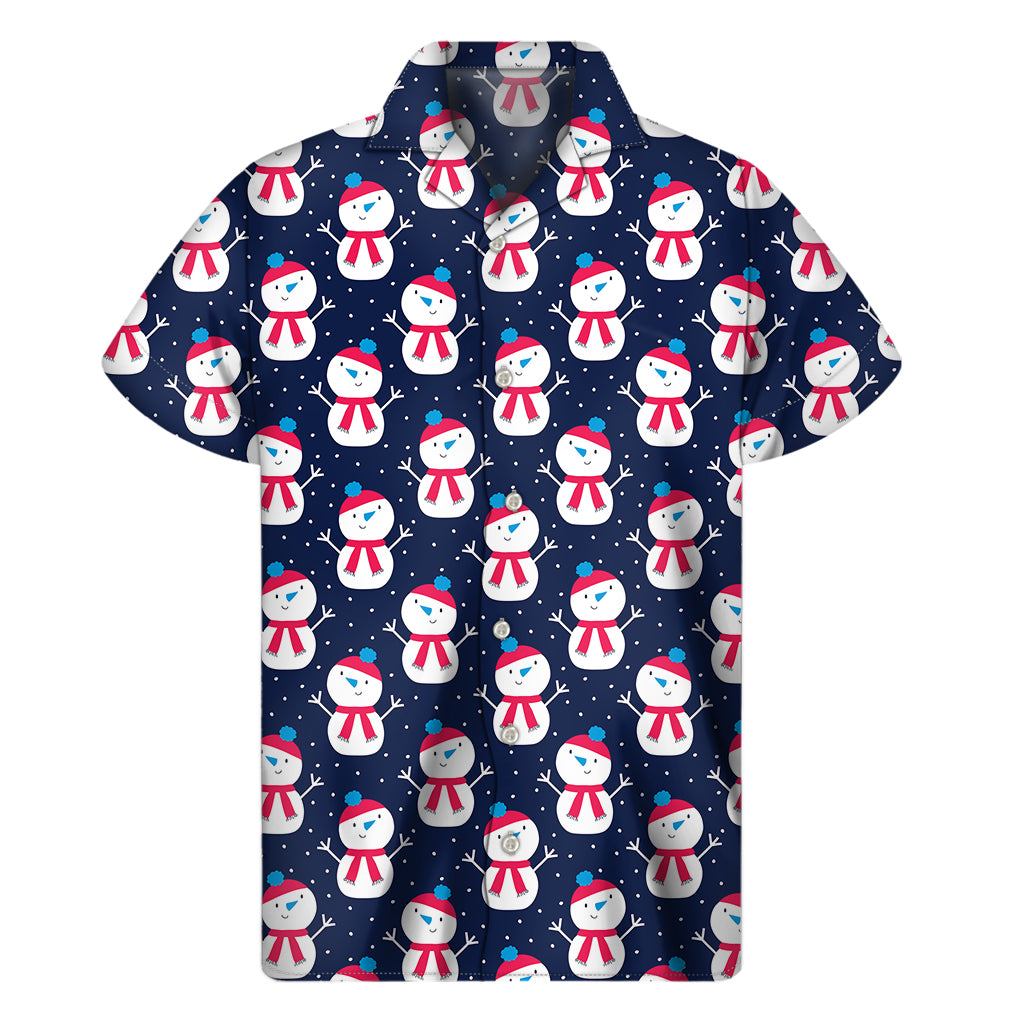 Cute Snowman Pattern Print Men's Short Sleeve Shirt