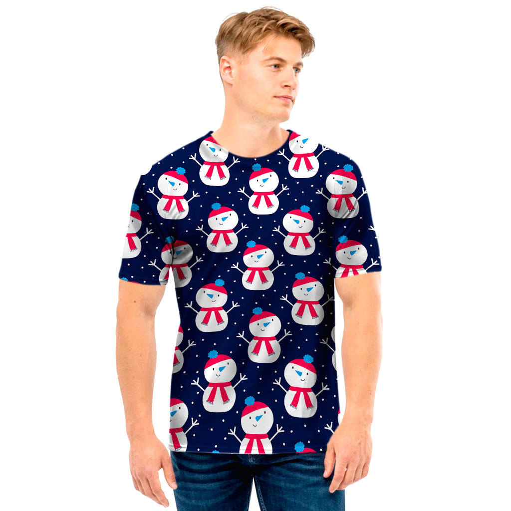 Cute Snowman Pattern Print Men's T-Shirt