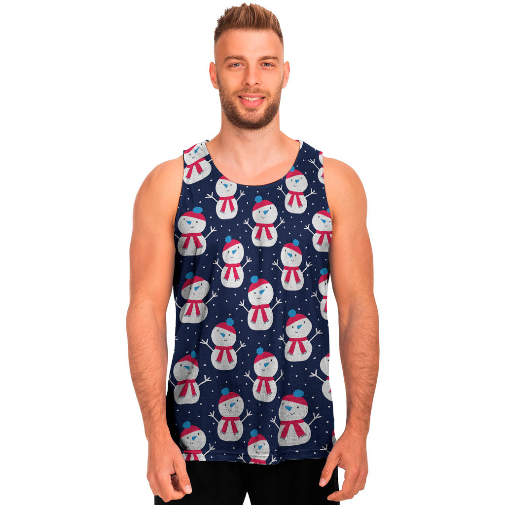 Cute Snowman Pattern Print Men's Tank Top