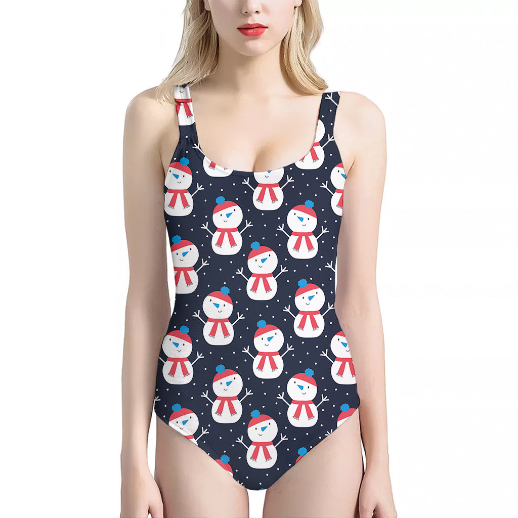 Cute Snowman Pattern Print One Piece Halter Neck Swimsuit