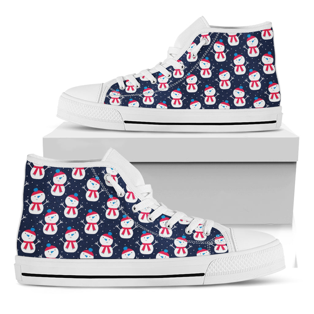 Cute Snowman Pattern Print White High Top Shoes