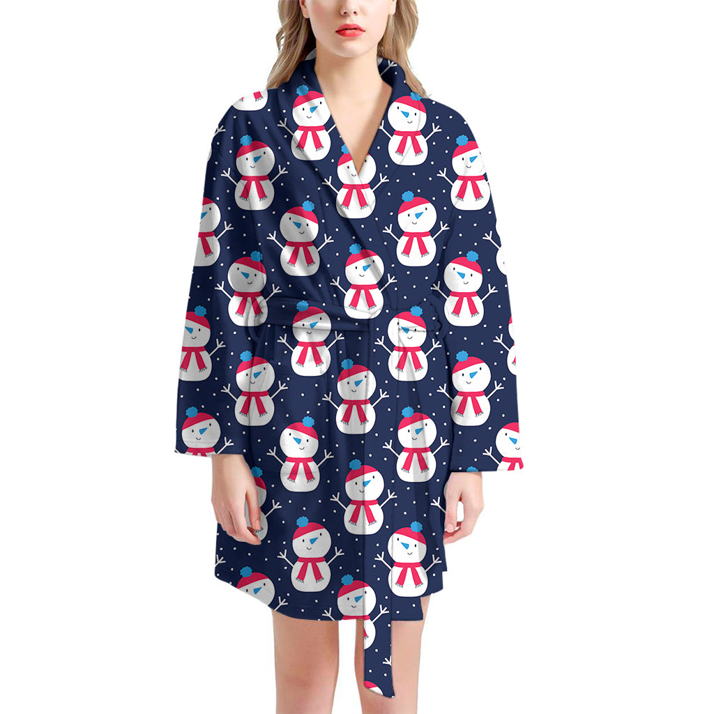 Cute Snowman Pattern Print Women's Bathrobe