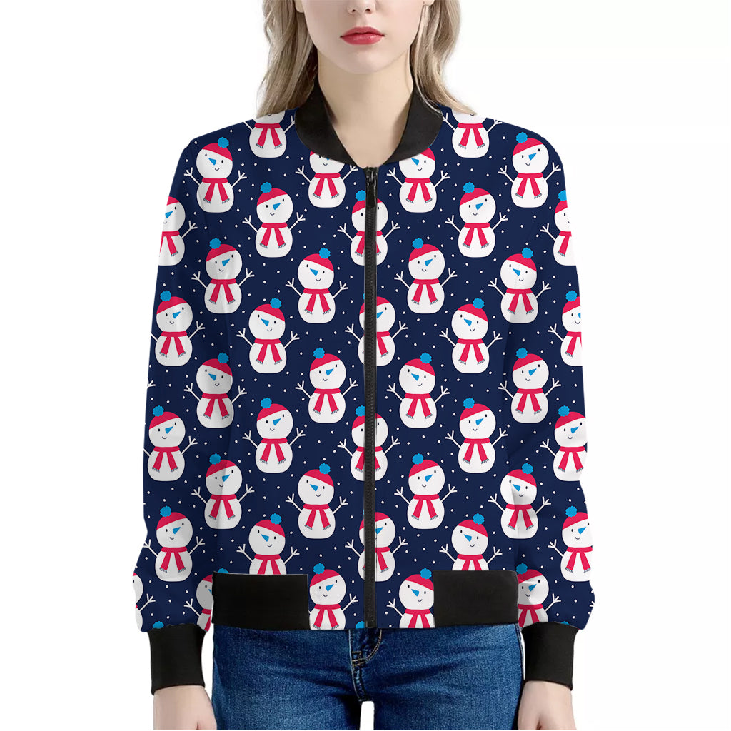 Cute Snowman Pattern Print Women's Bomber Jacket